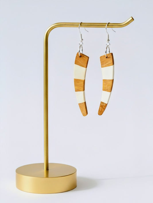 Sabre Curve Earrings – English Holly & Yellowheart
