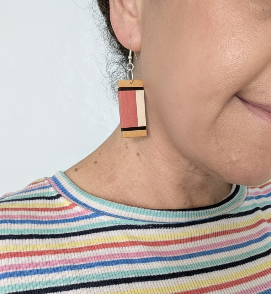 Striped Statement Earrings - Pink Ivory & Yellowheart
