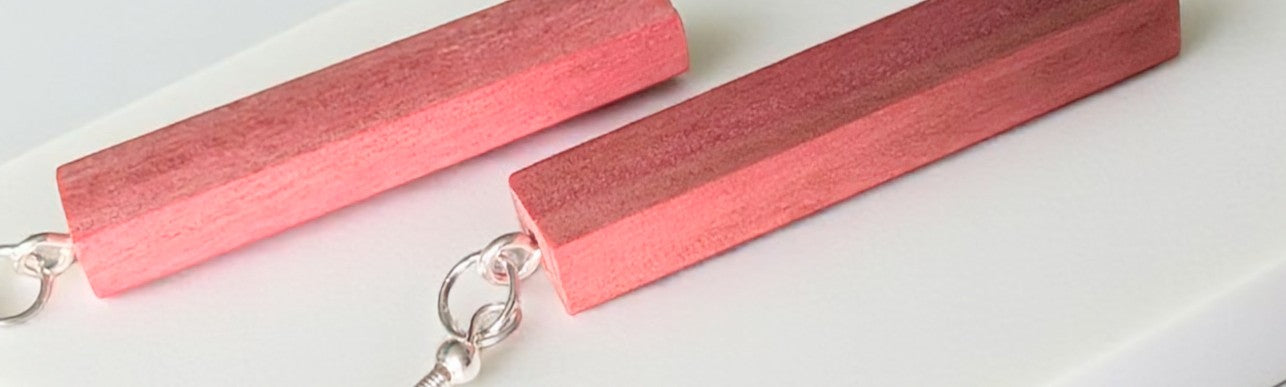 Pink Ivory Rectangle Wood Earrings