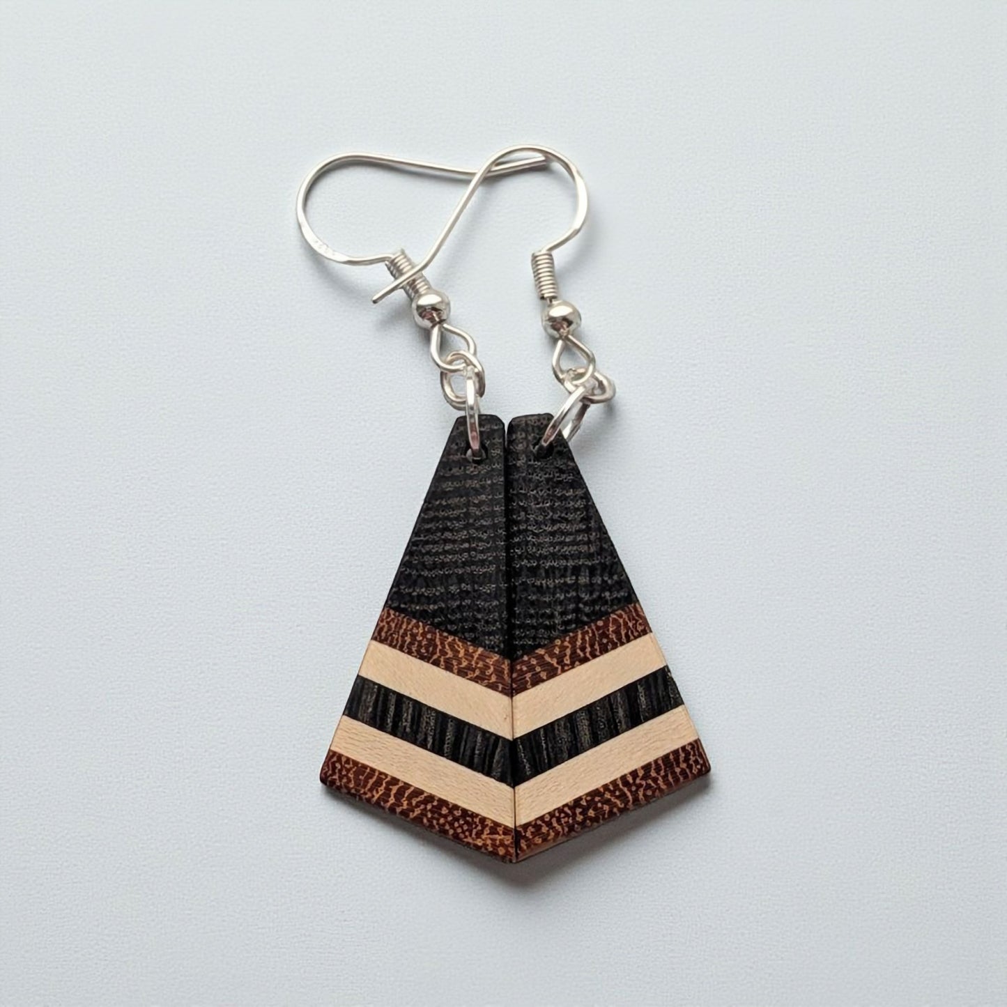English "Bog Oak" Osage & Holly Striped Earrings