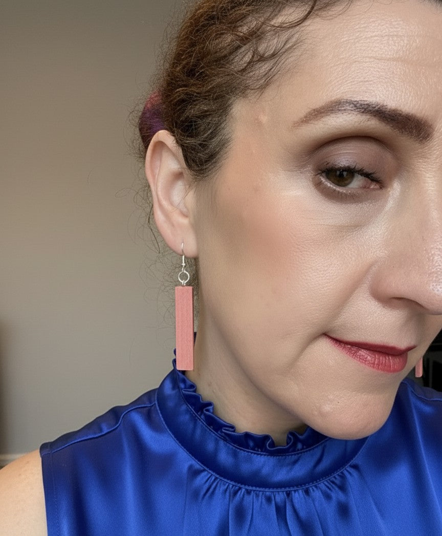 Pink Ivory Rectangle Wood Earrings