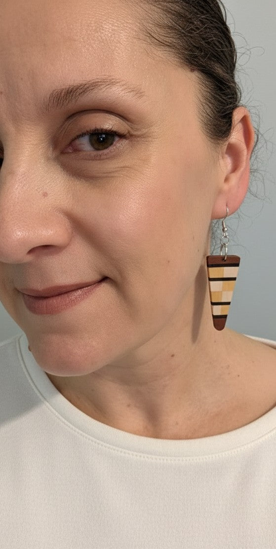 English Holly, Red Oak, Yellowheart & African Blackwood Earrings