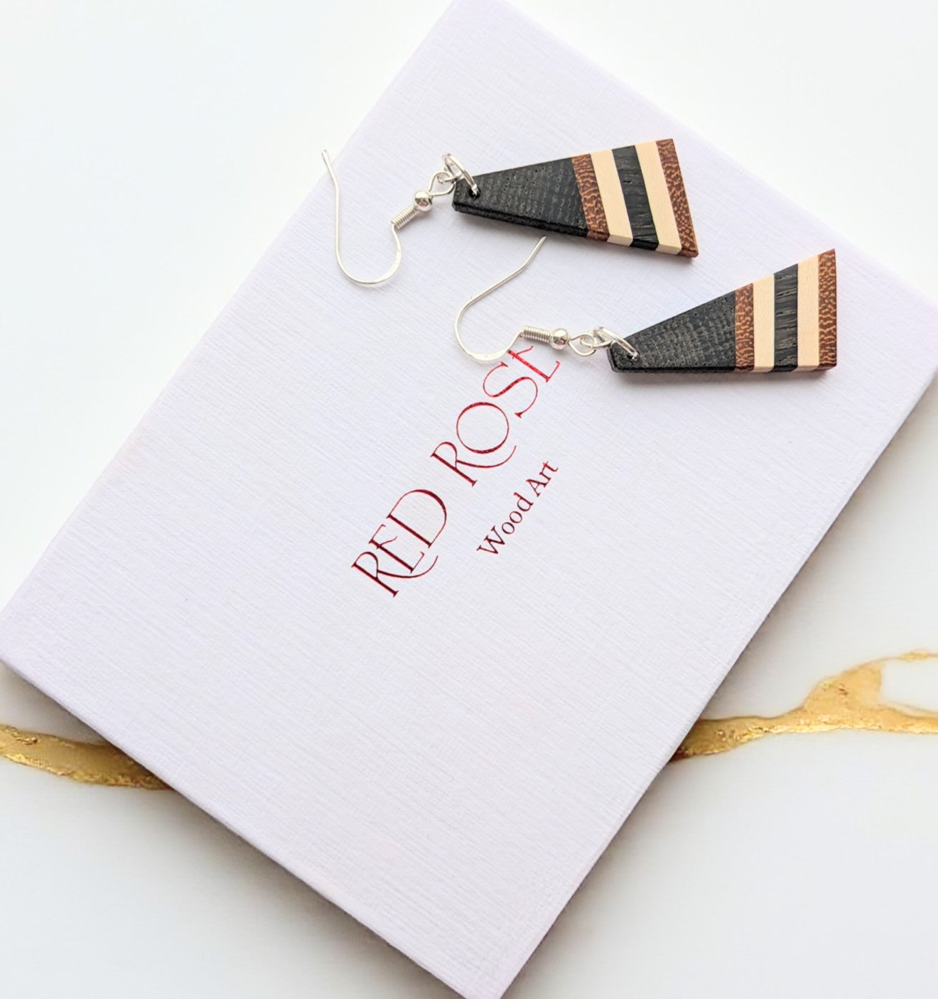 English "Bog Oak" Osage & Holly Striped Earrings