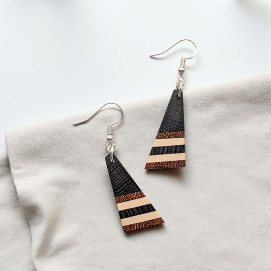 English "Bog Oak" Osage & Holly Striped Earrings