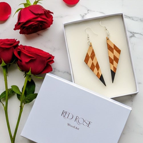 Diamond Earrings - Yellowheart, Thuya Burl & African Blackwood