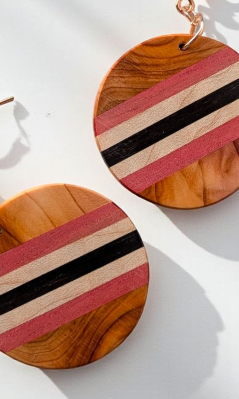 Yew in Bloom – Pink Ivory Wood, English Holly & English Yew Earrings