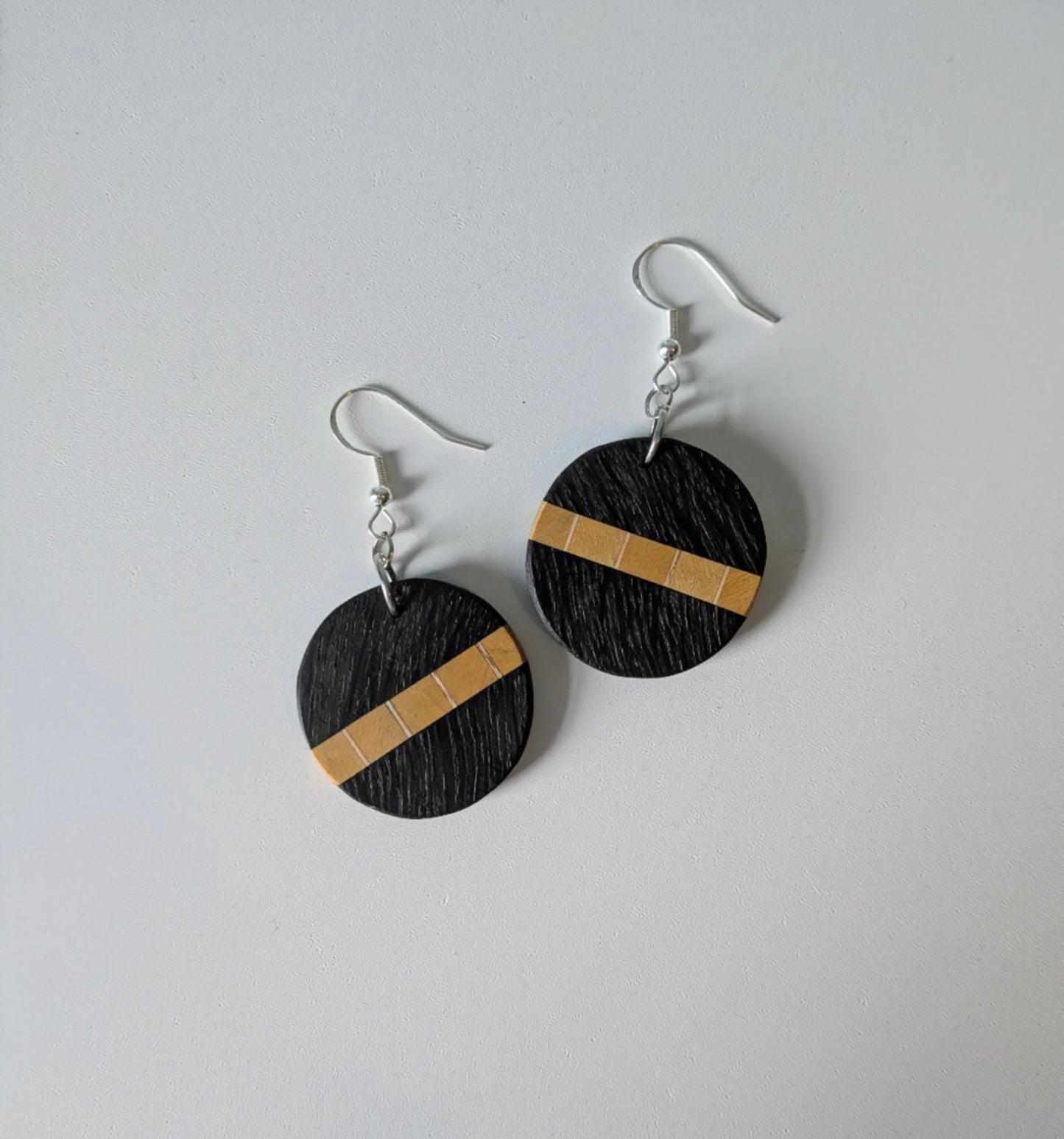 English Bog Oak & Yellowheart Circular Earrings