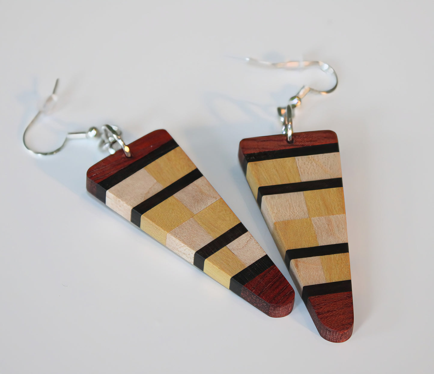 Checkerboard style Earrings – English Holly, Red Oak, Yellowheart & African Blackwood