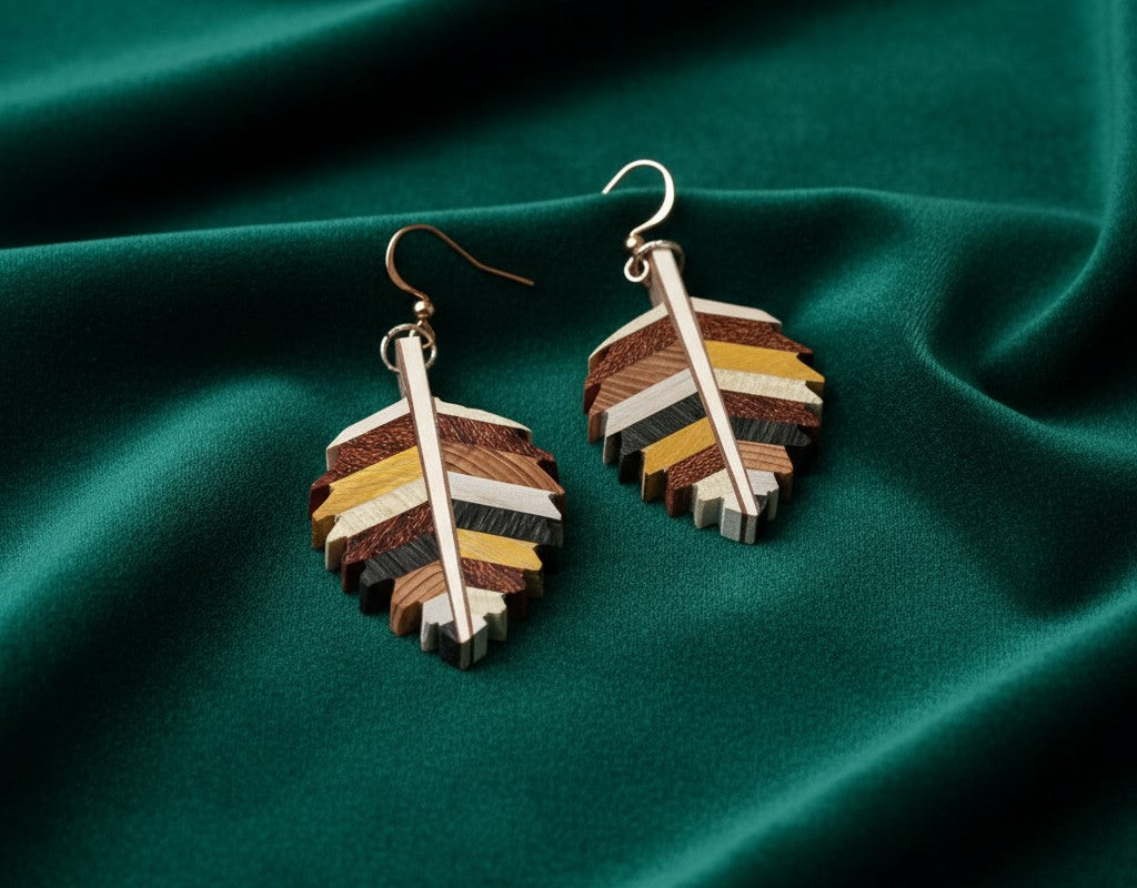 Hand carved Exotic Wooden Leaf Earrings