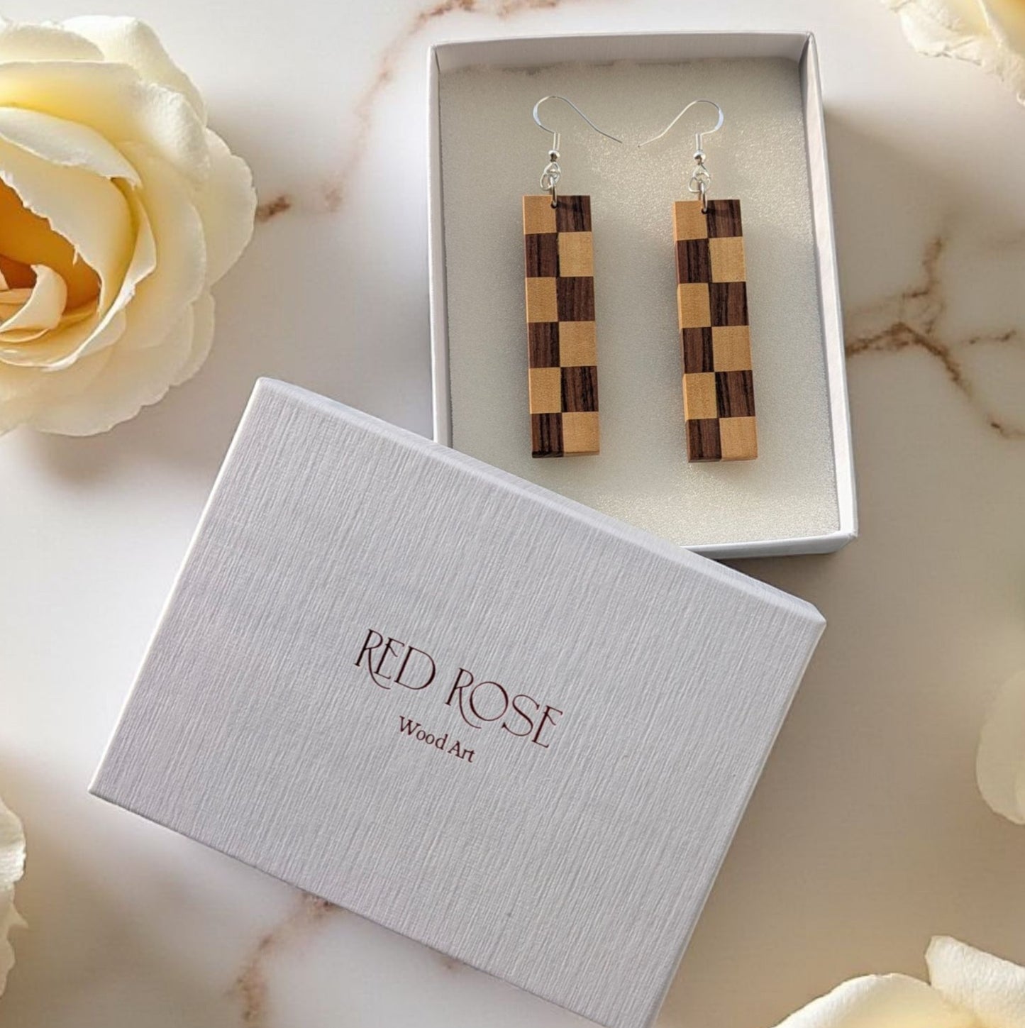 Bolivian Rosewood & Yellowheart Checkerboard Earrings
