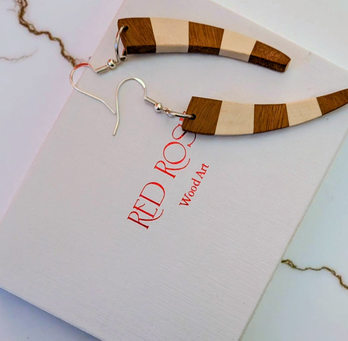 Sabre Curve Earrings – English Holly & Yellowheart