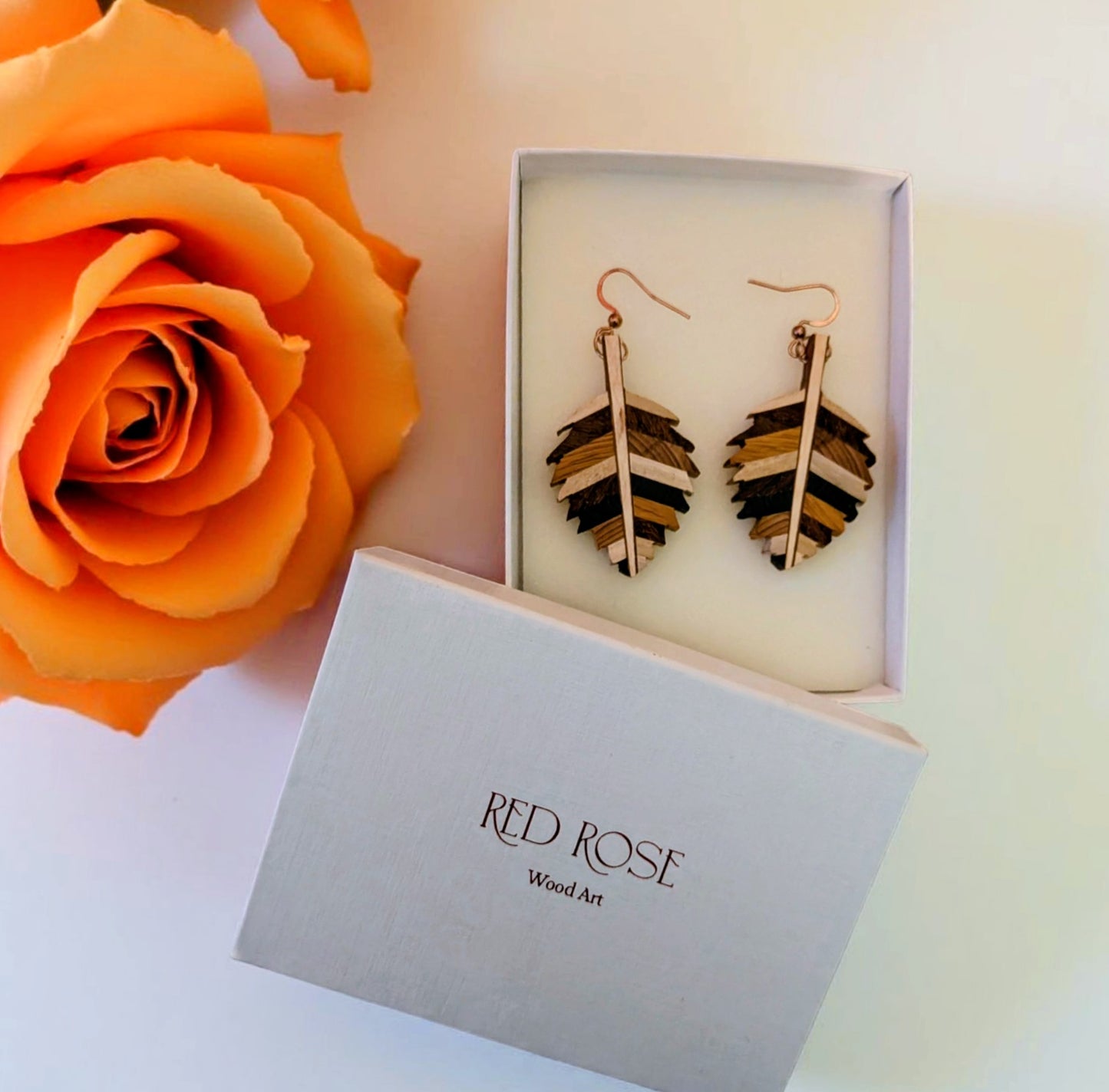 Hand carved Exotic Wooden Leaf Earrings