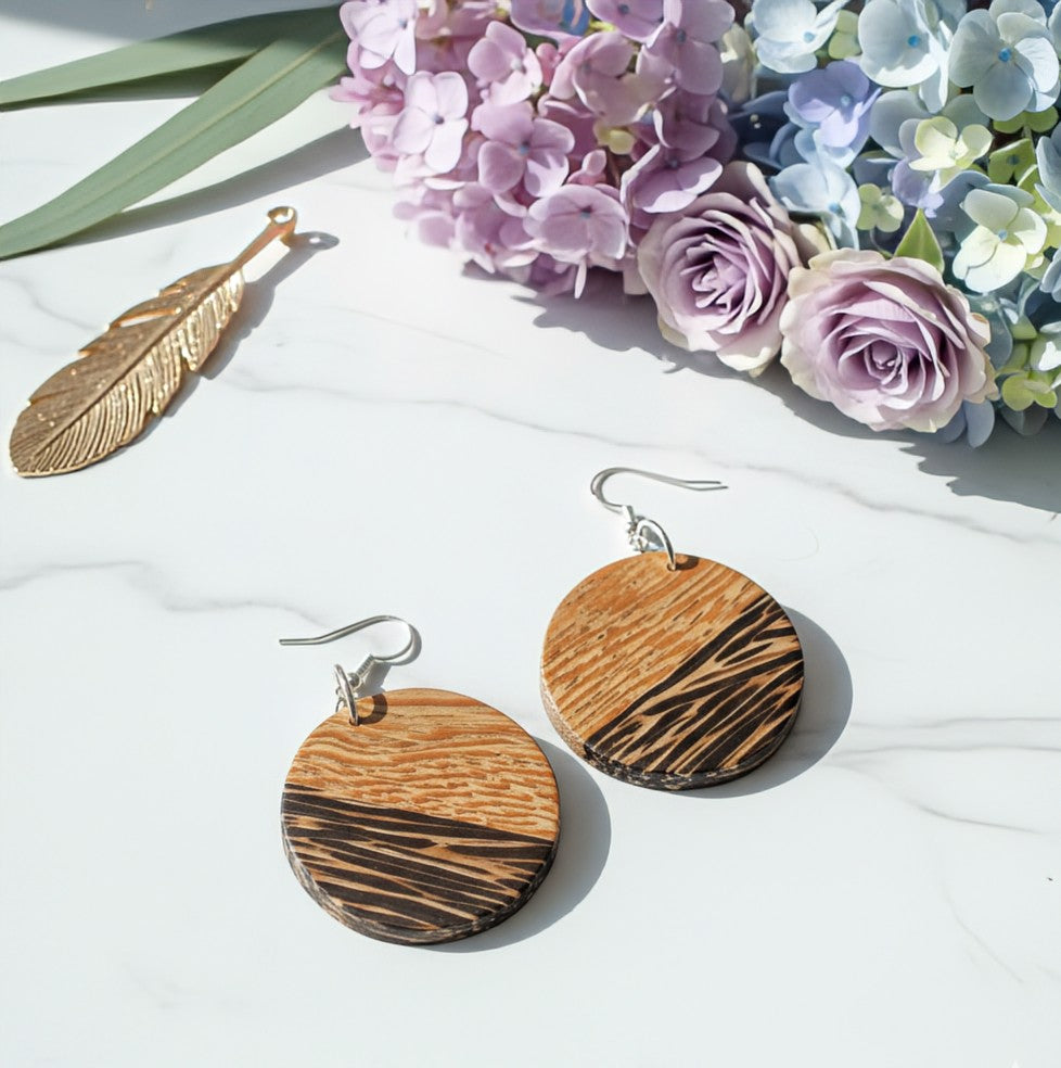 Half-Moon Wenge Earrings – Black & White Wenge