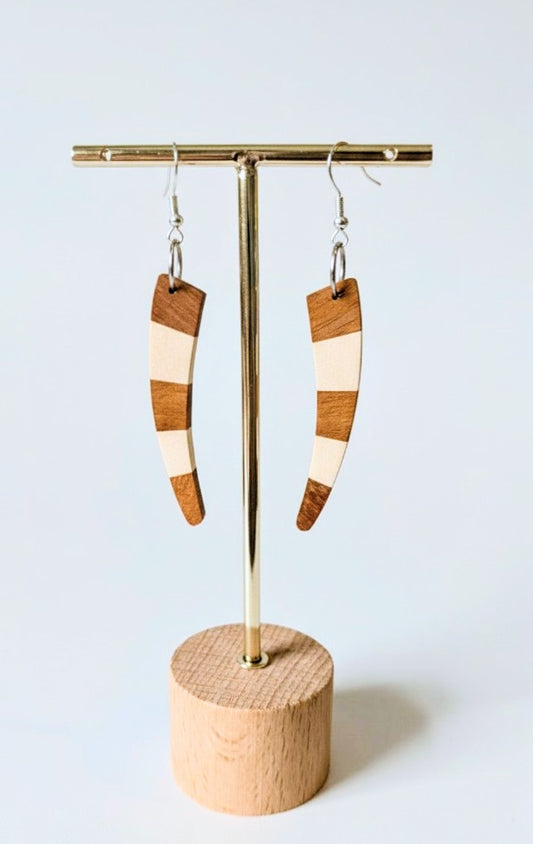 English Holly & Yellowheart Curve Wood Earrings