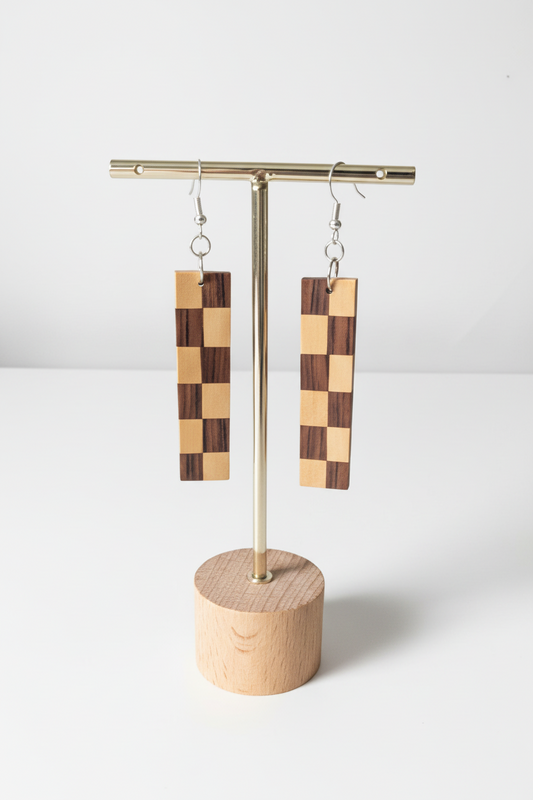 Bolivian Rosewood & Yellowheart Checkerboard Wood Earrings